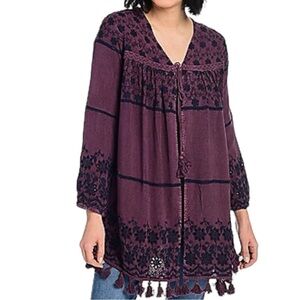 𝅺New Women’s Indigo Thread Co. Woven Embroidered & Tassel Cardigan Size S